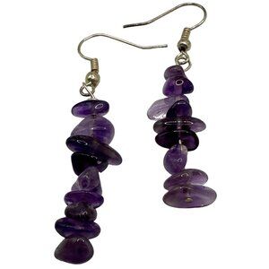 Purple Amethyst Chip Bead Earrings Dangle Drop